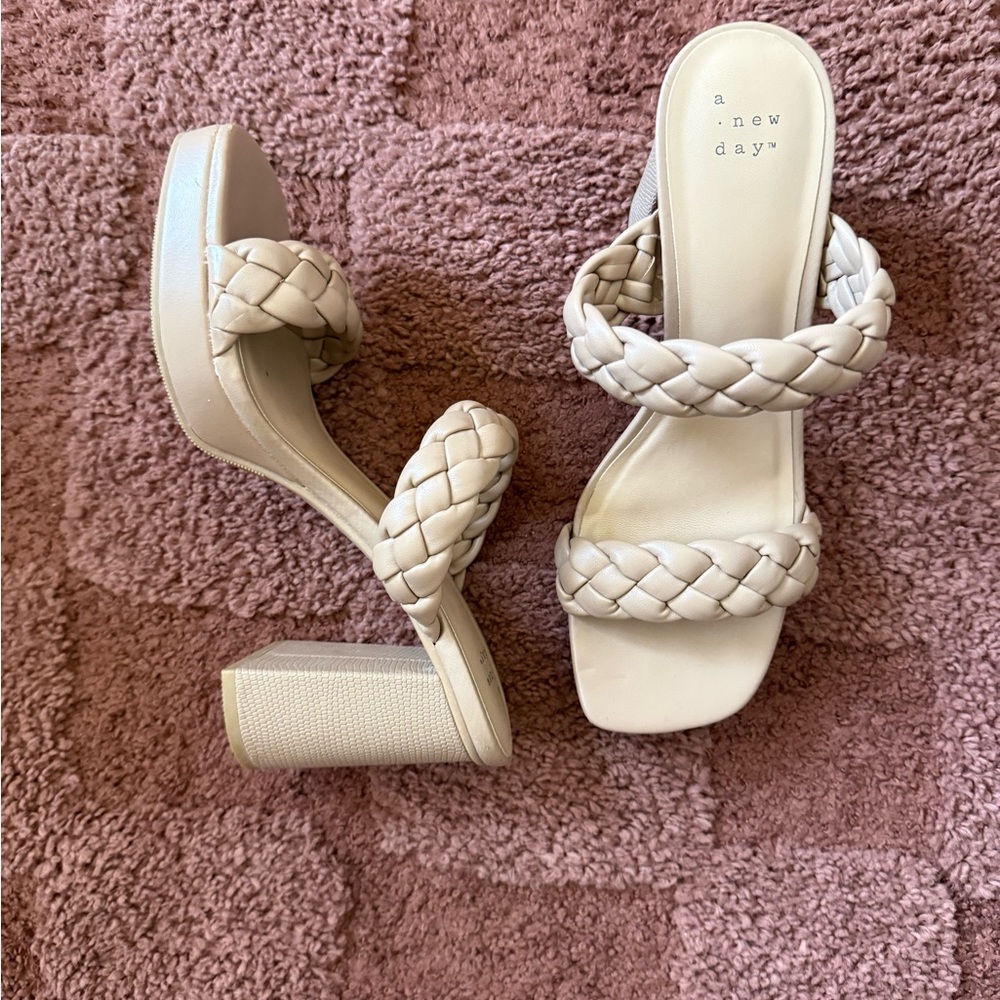 A New Day Women's Braided Tan Heeled Sandals